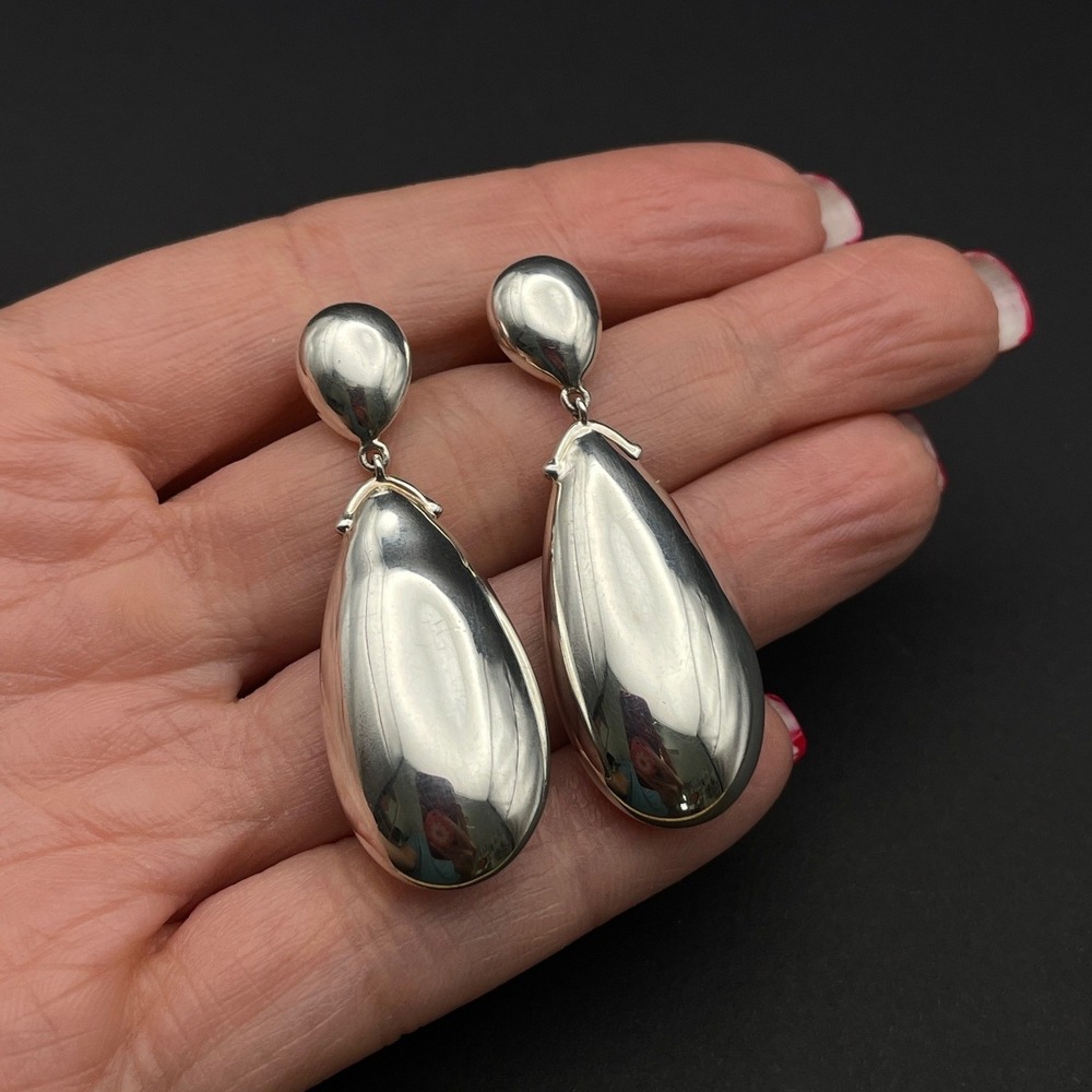 Chunky Sterling Silver Teardrop Dangle Earrings Contemporary Classy Chic